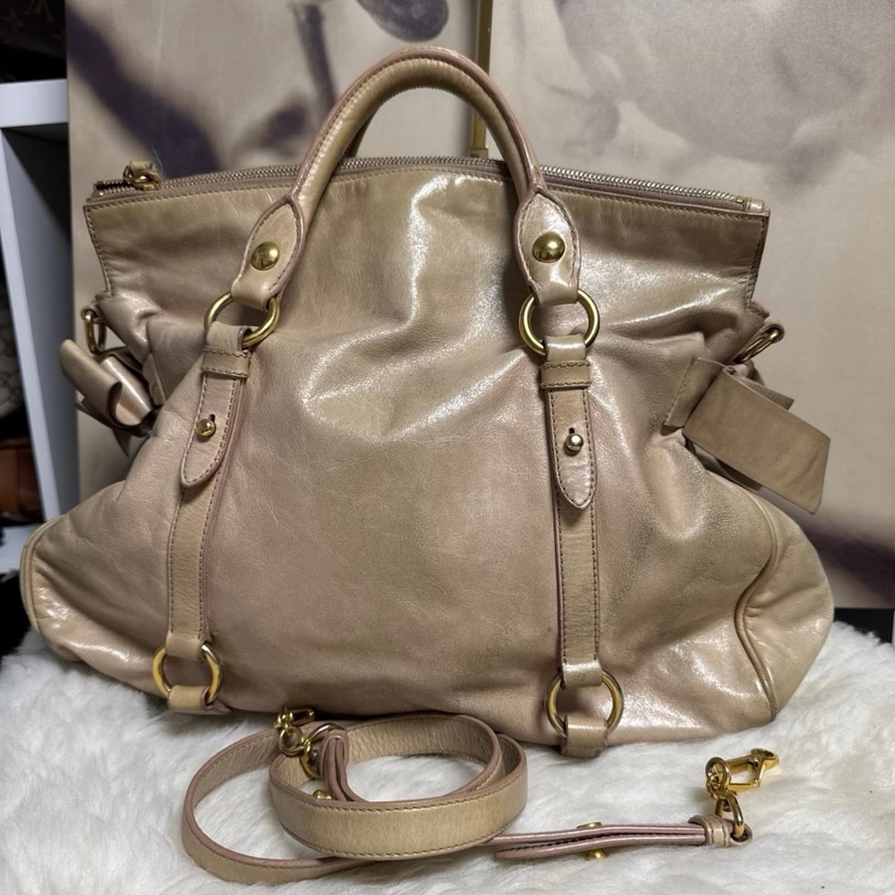 Miu miu Tan distressed leather 2 way  size medium VGUC